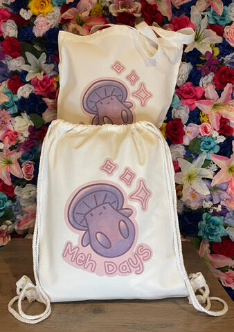 Meh Mushroom Tote Bag and Drawstring Bag